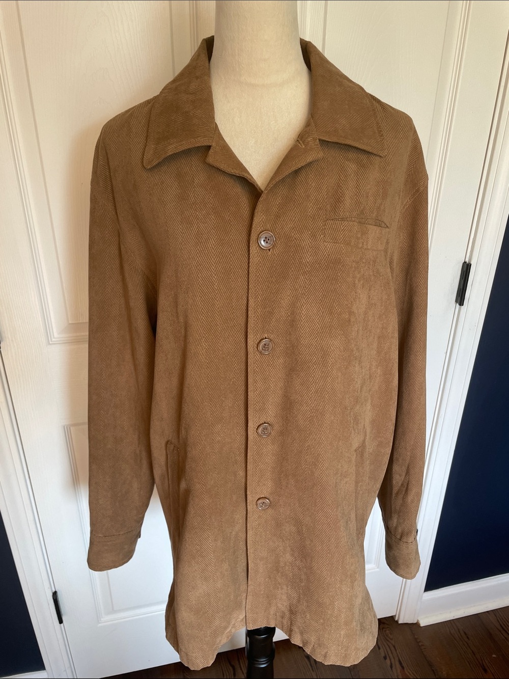 VTG Sette Ponti Faux Suede Herringbone Shirt Jacket Brown‎ Shacket Men’s Size M